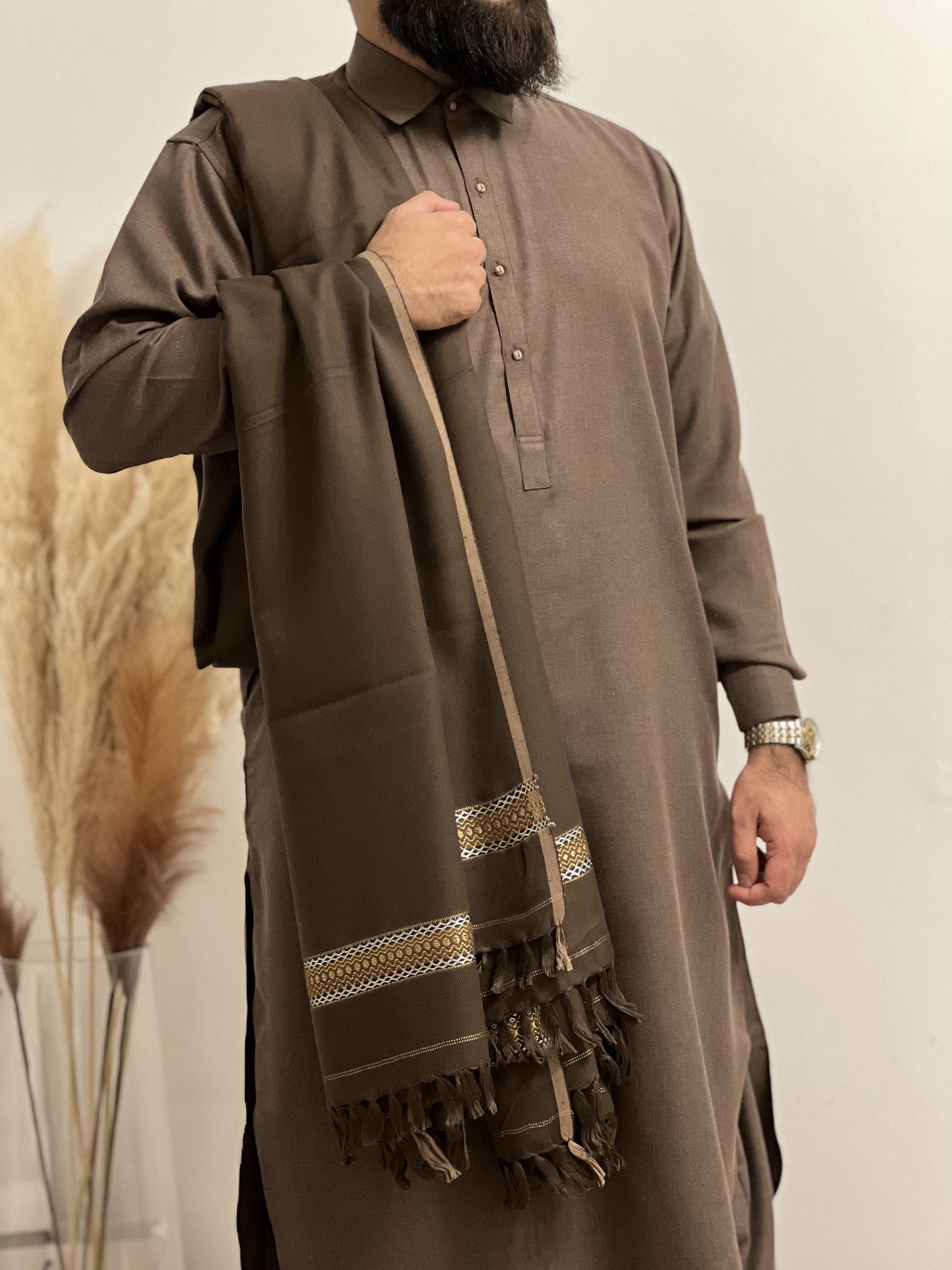 SUNAN Premium Kashmir Wool Shawl - Dark Brown