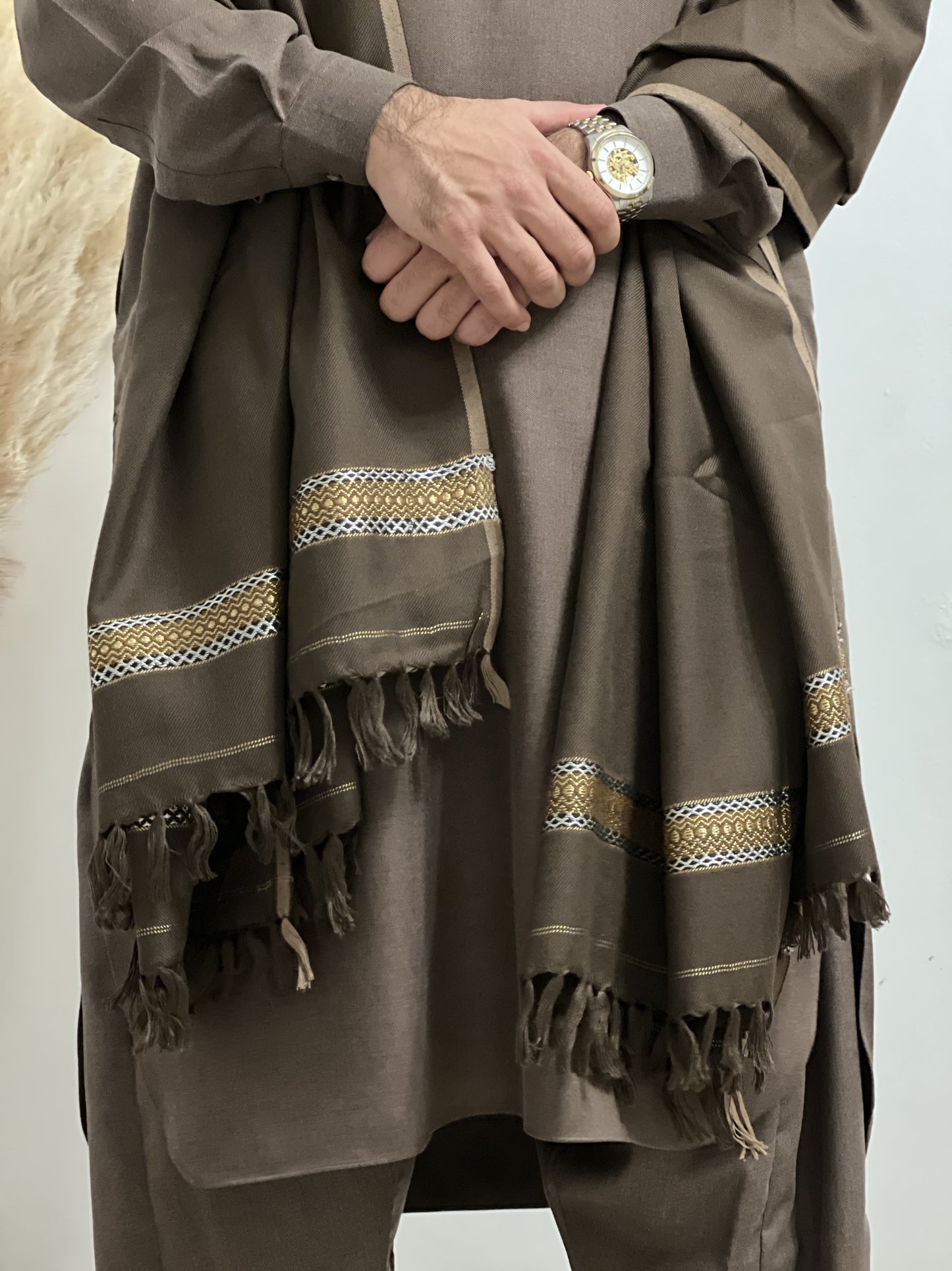 SUNAN Premium Kashmir Wool Shawl - Dark Brown